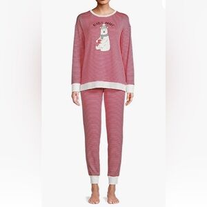 Red Striped Pajama Set with Bear Graphic
